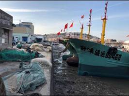 整治修复前的望海路滨海岸段-脏乱差、垃圾遍地的岸线及缺乏生态性的“三面光”护岸（左）